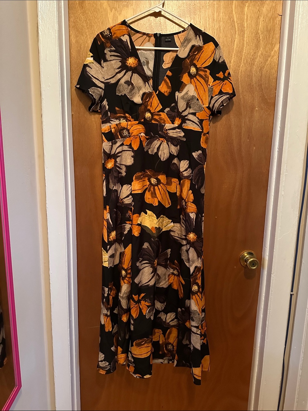 SHEIN Black Maxi Dress with Bold Orange and Cream Floral Print